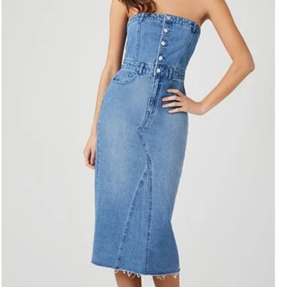 Sincerely Jules denim strapless midi dress